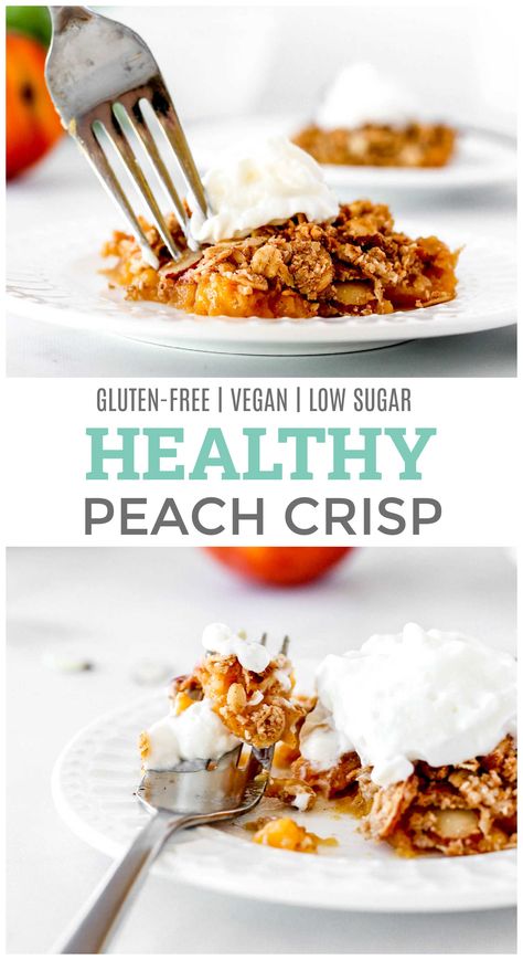 Peach Crisp Vegan, Secretly Healthy Home, Low Carb Peach Crisp, Gf Peach Crisp, Sugar Free Peach Crisp, Peach Crisp With Oatmeal, Gluten Free Peach Recipes, Healthy Peach Dessert, Gluten Free Peach Crisp