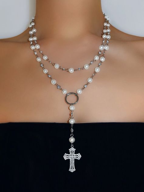 Featuring a stunning rosary-style necklace lined with freshwater pearls and CZ gemstones, the 'GABRIETTE' is bound to become a treasured staple in your jewelry collection. Made with freshwater pearls, CZ gemstones and a CZ-encrusted cross pendant. Waterproof & rust-free. Available in lengths 18", 20", 22", 24". All lengths include a 2" extension chain. Handmade with love in Los Angeles. Pink Watch Face, Diy Rosary Necklace, Diy Rosary, Music Designs, Pearl Cross Necklace, Rosary Chain Necklace, Rosary Style Necklace, Colorful Bead Bracelets, Bow Choker