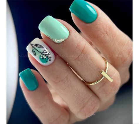 Cute Short Nails Designs, Teal Nails, Green Nail Art, Cute Short Nails, Manicure Nail Designs, Coffin Shape Nails, Short Nail Designs, Yellow Nails, Gel Nail Designs