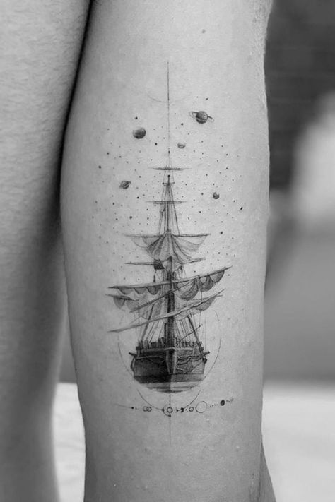 Traditional Ship Tattoo, Sailing Tattoo, Nautical Tattoo Sleeve, Sailboat Tattoo, Tattoo Ideas Males, Boat Tattoo, Unique Tattoos For Men, Foot Tattoos For Women, Tattoo Inspiration Men