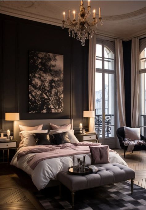 Feminine Bedroom Aesthetic, Modern Feminine Bedroom, Feminine Bedrooms, Dark Room Aesthetic, Feminine Bedroom Ideas, Moody House, Dark Romantic Bedroom, Dark Feminine Bedroom, Bedroom Decor Romantic