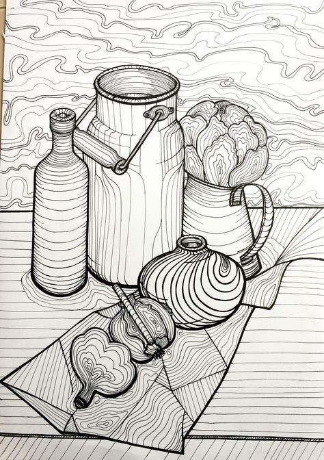 Rapid Art, Line Art Lesson, Contour Line Drawing, Chibi Coloring Pages, Zentangle Artwork, Geometric Design Art, Object Drawing, High School Art, Black Lines