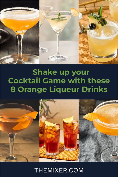 Orange liqueur cocktails are making a comeback and we're here for it! From the classic Margarita to the sophisticated Sidecar, these eight drinks made with orange liqueur will take your cocktail game to the next level. Don't miss out on this season's hottest trend— try one of these easy-to-make recipes at home! Orange Liqueur Recipes Drinks, Drinks With Orange Liquor, Orange Liqueur Recipe, Orange Liqueur Cocktail, Orange Liquor Drinks Cocktails, Orange Liquor Drinks, Dark Liquor Drinks, Sweet Alcoholic Drinks, Liqueur Cocktails