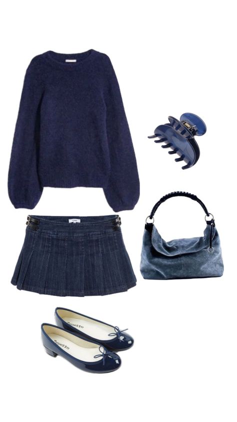 #outfitinspo #navy #blue #aesthetic Navy Blue Outfit Aesthetic, Blue Outfit Aesthetic, Navy Blue Aesthetic, Blue Ootd, Navy Blue Outfit, Christmas Fits, Summer Uniform, Outfit Aesthetic, Blue Outfit