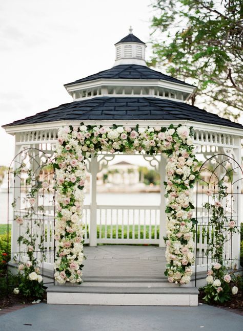 A beautiful garden ceremony: http://www.stylemepretty.com/little-black-book-blog/2015/07/30/traditional-tampa-garden-inspired-wedding/ | Photography: Justin DeMutiis - http://justindemutiisphotography.com/ Floral Archway Garden, Gazebo Flowers, Gate Photography, Wedding Flow, Gazebo Wedding Decorations, Gazebo Decor, تاج محل, Heavens Gate, Wedding Gate