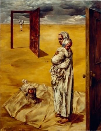 Dorothea Tanning, Maternity  1946-47  Oil on canvas  56 x 48 in. Dorothea Tanning, Dog Artist, Textile Sculpture, Max Ernst, Tate Modern, Fantastic Art, Surreal Art, Banksy, American Artists