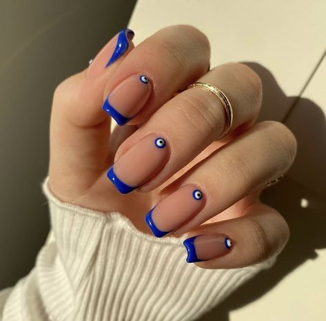 Painted Toe Nails Ideas, Short Biab Nail Designs, Evil Eye Nail Designs, Karma Nails, Quick Nail Art, Evil Eye Nails, Eye Nail Art, Best Nails, Hello Nails