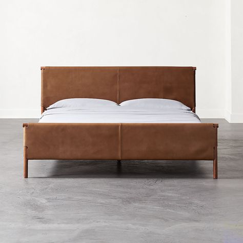 Modern Beds, Bed Frames and Headboards | CB2 Wood Canopy Bed, Leather Daybed, Black Headboard, Leather Headboard, Leather Bed, Modern Bedroom Furniture, Black Bedding, Wood Beds, Grey Bedding