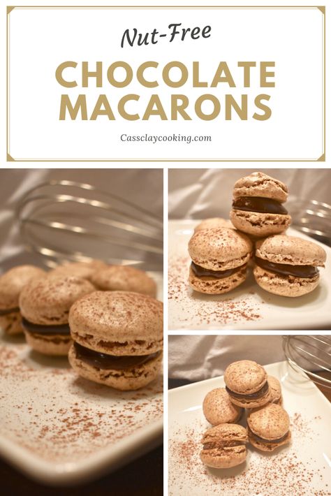 Nut Free Macarons, Nut Free Macaron Recipe, Nut Allergy Recipes, Nut Free Desserts, Make Macarons, Recipes Unique, Nut Free Snacks, Chocolate Macarons, Ganache Filling