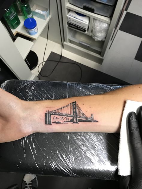 San Francisco Bridge Tattoo, Bay Bridge Tattoo, Bay Area Tattoos, Golden Gate Bridge Tattoo, San Francisco Tattoo, Bridge Tattoo, Knitting Tattoo, Circular Tattoo, San Francisco Bridge