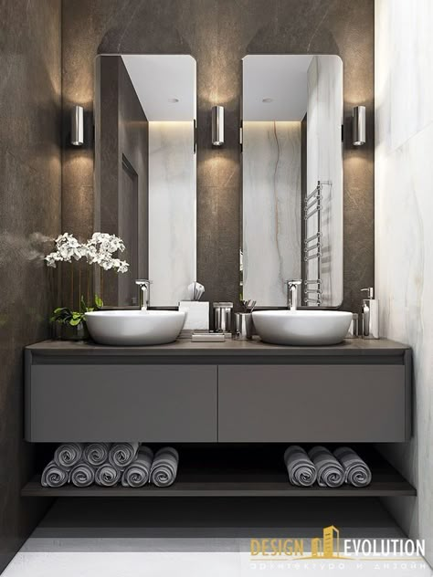 Shower Wall Ideas, Bathrooms Modern, Makeover Kamar Mandi, Luxury Bathroom Inspiration, Modern Bathroom Designs, Master Bathrooms, Double Mirror, Bad Inspiration, Small Remodel