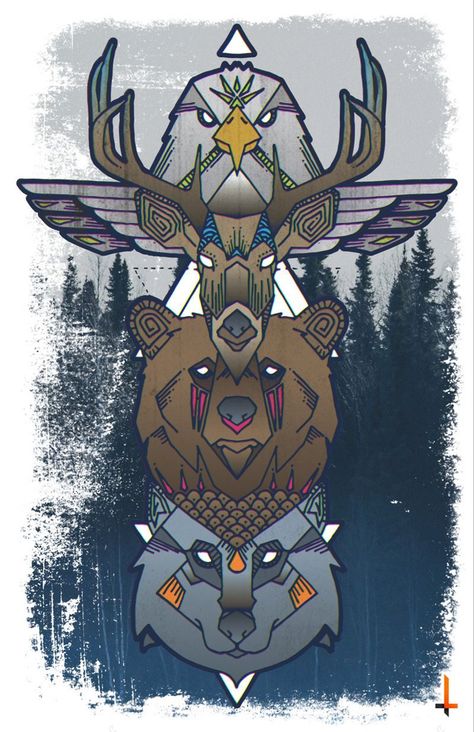 Owl Totem Tattoo, Wolf Totem Tattoo, Animal Totem Tattoo, Alaska Drawing, Totem Drawing, Totem Pole Drawing, Totem Pole Tattoo, Alaska Artwork, Alaska Totem