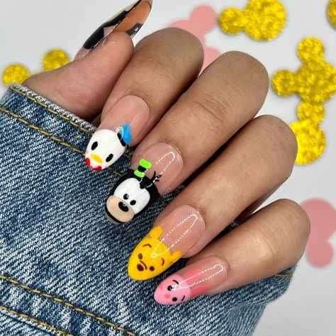 Disney Tsum Tsum Press on Nails Disney Nails Disneyworld Glue on Nails Fake Nails Short Nails Gifts for Her Vacation Nails - Etsy Disney Themed Nails, Disney Princess Nails, Disneyland Nails, Cartoon Nail Designs, Nails Disney, Disney Acrylic Nails, Cruise Nails, Pearl Nail, Hippie Nails