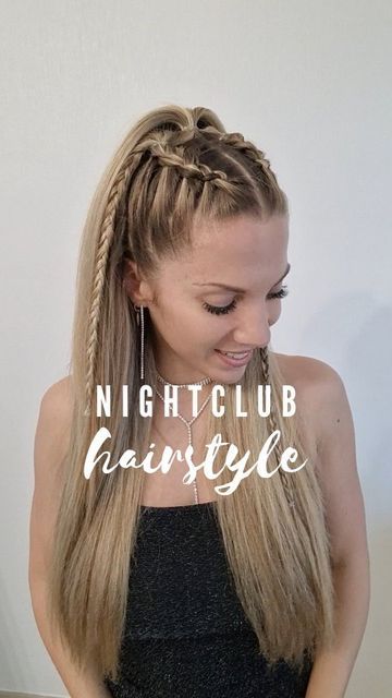 French Plait Hairstyles Half Up, Club Hairstyles Night, Nightclub Hairstyles, French Plait Hairstyles, 2 Dutch Braids, Middle Length Hair, Mini Braids, French Plait, Parting Hair