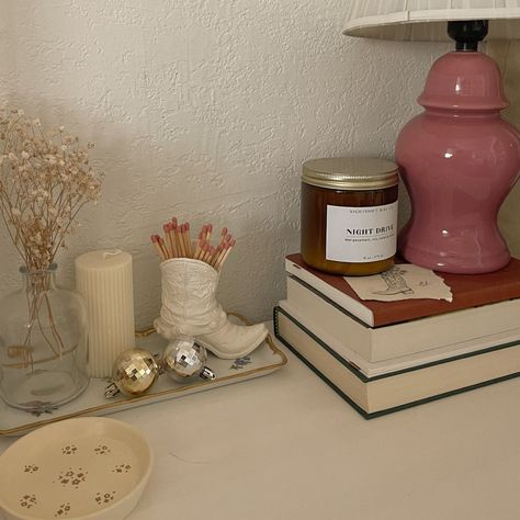 Neutral Nightstand, Match Holder With Striker, Nightstand Aesthetic, Home Decor Amazon Finds, Sorority Room, Western Bathroom Decor, Cowgirl Bedroom, Matchstick Holder, Cowboy Room