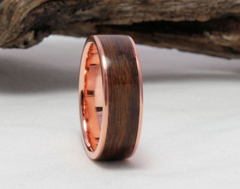 Copper Ring with Rosewood Inlay Bentwood by SimpleJewelzDesigns Men’s Copper Wedding Band, Men’s Wedding Rings With Wood, Mens Gold And Wood Ring, Copper Wedding Band, Wood And Metal Rings Men Wedding Bands, Opalized Wood Ring, Wood Engagement Ring, Copper Wood, Bentwood Rings