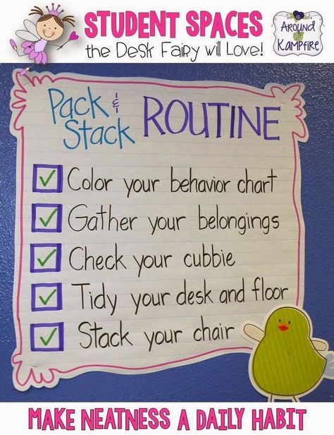 Classroom Management: Dismissal routine anchor chart plus lots of  great tips for teaching students to stay organized in this post. Dismissal Routine, Dismissal Chart, Desk Fairy, Classroom Anchor Charts, Beginning Of School Year, Classroom Procedures, Classroom Routines, Classroom Behavior Management, Management Organization