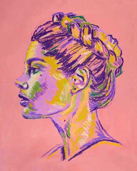 One of my favourite oil pastel pieces 💫 Would love to draw more portraits like this 🙂🙃 ‘Juliet Silhouette’ ~ Oil pastels on pink acrylic (A3) Art prints available on my website original has sold 💖 Oil Pastel Portrait, Bold Art Print, Pastel Portraits, Oil Pastel Art, Bold Art, Oil Pastels, Pink Acrylics, Pastel Art, Vibrant Art