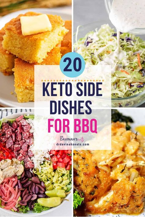 These keto side dishes for BBQ are the perfect way to enjoy your next bbq or family cookout without having to worry about how to make a meal. These delicious side dishes include remakes of things like traditional potato salad and pasta salads. But, also other options for your whole family. #keto #recipes #ketorecipes #ketodiet #bbq Corn And Pasta, Barbecue Dishes, Keto Cornbread, Cookout Sides, Cookout Side Dishes, Bbq Side Dishes, Bbq Dishes, Bbq Side, Side Dishes For Chicken