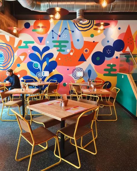 mural Theme Cafe, Backyard Restaurant, Colorful Cafe, Interior Murals, School Murals, Mural Design, Mural Wall Art, Wall Graphics, Restaurant Interior