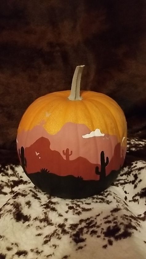 Wester cactus pumpkin fall painting Western Pumpkin, Creative Pumpkin Painting, Creative Pumpkins, Pumpkin Painting, Painted Pumpkins, Gourds, Pumpkin Carving, Pumpkins, Art Drawings