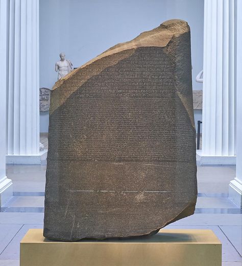 "The Rosetta Stone was discovered #onthisday in 1799. It’s regarded as one of the most important…" History Of Literature, International Mother Language Day, Mother Language Day, London Sights, Archaeology News, Rosetta Stone, Egyptian Hieroglyphics, Eucharist, Black Granite