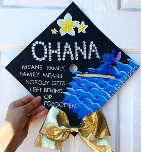 Hello Everyone! My name is Leslie Gonzalez. This cap means the world to me in many ways. For starters I am a first generation college… Graduation Cap Stitch, Stitch Cap Graduation, Graduation Cap Designs Stitch, Stitch Grad Cap, Graduation Cap Crown, Stitch Graduation Cap, Grad Presents, Disney Graduation Cap, Shower Funny