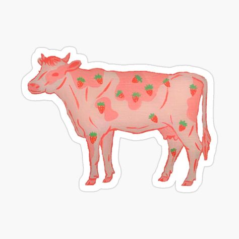 Strawberry Animals, Strawberry Milk Cow, Cottagecore Stickers, Strawberry Stickers, Strawberry Cow, Snapchat Stickers, Cute Laptop Stickers, Bear Tattoo, Pink Strawberry