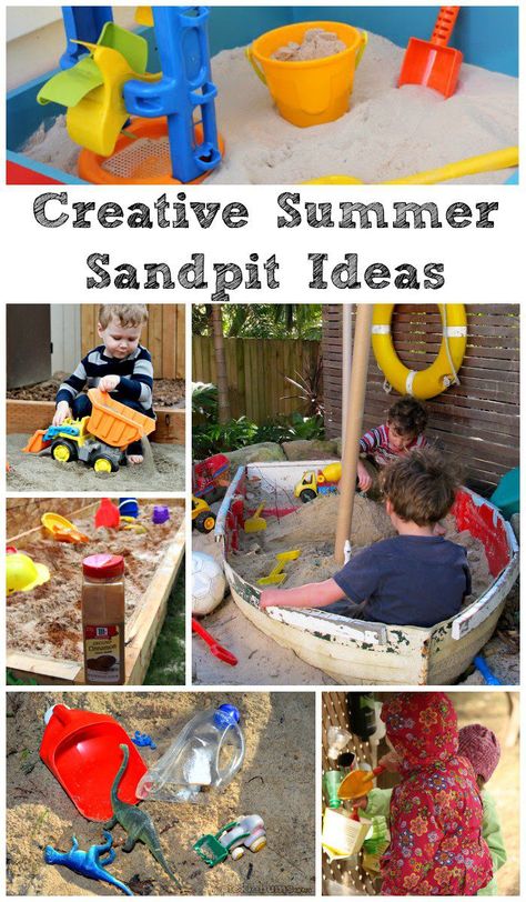 Creative summer sandpit ideas. How to build a diy sand box, or fun ideas to try Sandpit Activities, Sandpit Ideas, Playing In The Sand, Outdoor Play Spaces, Outdoor Fun For Kids, Summer Fun For Kids, Summer Learning, Outdoor Activities For Kids, Have Inspiration