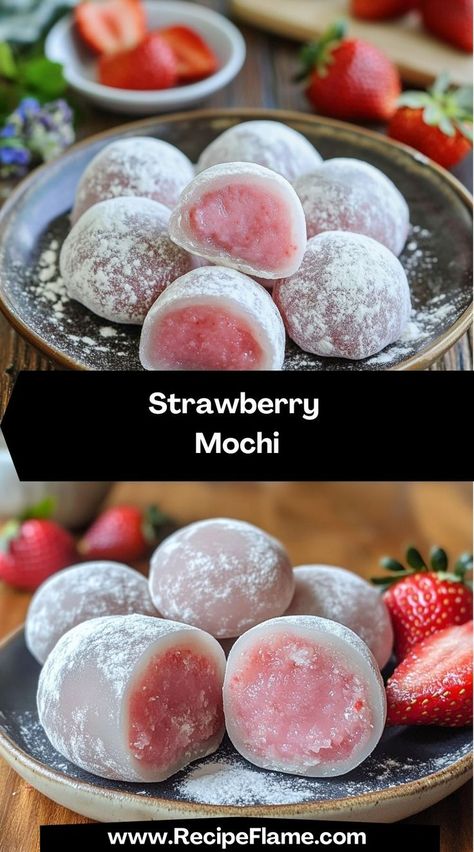 A delightful fusion of sweet strawberries wrapped in chewy mochi! These treats are both refreshing and satisfying, leaving my friends amazed at their unique texture and perfect balance of flavors. Strawberry Mochi, Strawberry Puree, Holiday Meals, Vegan Condiments, Vegan Butter, Coconut Cream, Gluten Free Vegetarian, Quick Easy Meals, Mochi