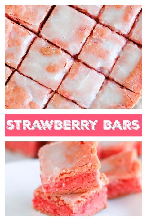 Strawberry Cake Bars Easy Recipes, Strawberry Cake Mix Bars, Strawberry Cake Mix Cookie Bars, Strawberry Cake Bars, Strawberry Cookie Bars, Homemade Strawberry Brownies, Easy Summer Dessert Recipes, Strawberry Bars, Strawberry Brownies