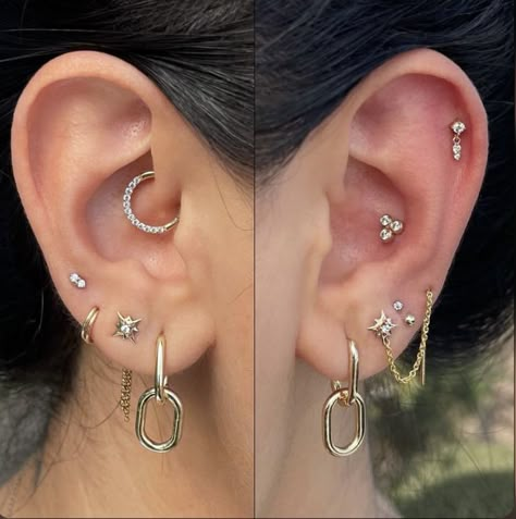 Piercing Ideas For Women, Orbital Piercing, Ear Peircings, Bottom Heavy, Ear Art, Cool Ear Piercings, Pretty Ear Piercings, Cute Ear Piercings, Ear Style