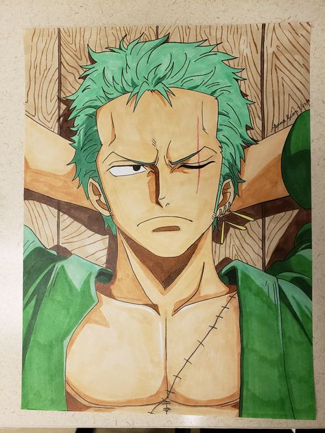 Fantastic drawing of Zoro. Credit to Jrion117 on Reddit Zoro Drawing, Birthday Happy, Sketch, One Piece, Drawings, Anime