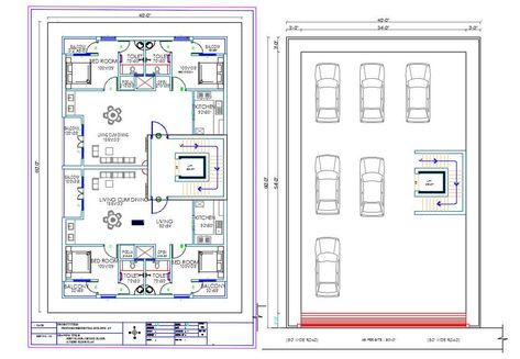 40x60 Apartment Plan, Apartment House Layout, 2 Bhk House Plan, Furniture Layout Plan, House Plan Drawing, Parking Plan, Residential Building Plan, 20x30 House Plans, North Facing House