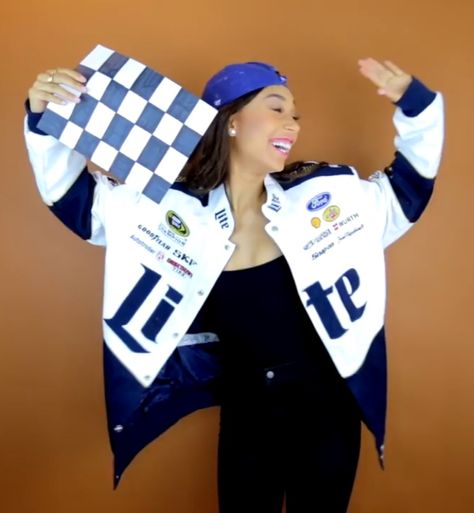 Eva Gutowski (mylifeaseva) nascar driver Halloween costume Nascar Driver Costume Women, Nascar Driver Halloween Costume, Biker Chick Halloween Costume, Biker Chicks Halloween Costume, Quick Diy Halloween Costumes, Halloween Costumes Cute, Nascar Costume, Racer Costume, Eva Gutowski