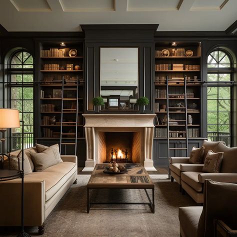 20 Fireplace With Built Ins on Both Sides Ideas to Make the Most of Your Living Space - HearthandPetals Build In Fireplace, Style A Fireplace, Fireplace With Built Ins, Bookshelves Around Fireplace, Hunt House, Library With Fireplace, Fireplace Bookcase, Office With Fireplace, Library Fireplace