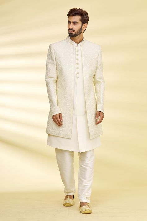 Men's Indowestern, Gents Clothes, White Sherwani, Indian Wedding Suits Men, Men Sherwani, Indian Wedding Clothes For Men, Sherwani For Men Wedding, Wedding Kurta For Men, Embroidered Sherwani