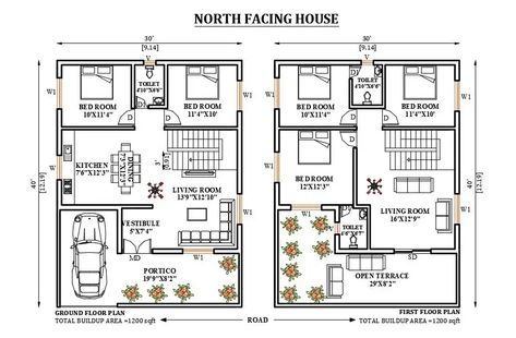 North East House Plans, 30 40 Duplex House Plans North Facing, 30×50 North Facing House Plan, 30x50 House Plans North Facing, 30x40 House Plans North Facing, North Facing House Elevation G+1, 30 40 Duplex House Plans, North Facing House Plan, Internal Staircase