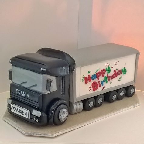 Happy Birthday lorry for Frankie! Cake Truck For Men, Lorry Cake Ideas, Lorry Birthday Cake, Lorry Cake, Semi Truck Cakes, Cake Transport, Bear Baby Shower Cake, Cake Designs For Kids, Truck Birthday Cakes