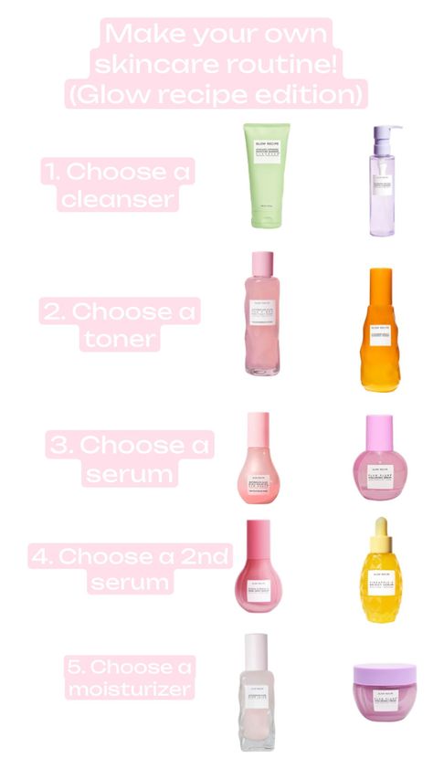 Make ur own glow recipe skincare routine! #remixthis #glowrecipe #skincare #preppy Glow Recipe Skincare, Skincare Preppy, Glow Recipe, Face Care, Skincare Routine, Skin Care Routine, Toner, Serum, Moisturizer