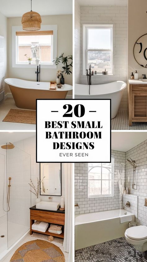 22 Best Small Bathroom Looks with Mirrors, Light Colors & Space Hacks Small Master Bath Remodel, Cramped Bathroom, Small Guest Bathroom, Modern Small Bathroom Ideas, Space Hacks, Small Master Bath, Modern Small Bathroom, Small Bathroom Designs, Tiny Bathroom Ideas