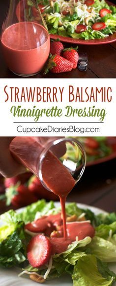 Strawberry Balsamic Vinaigrette Dressing - This creamy salad dressing tastes like it came from a restaurant! Perfect for a dinner party or summer salad. Strawberry Balsamic Dressing, Balsamic Vinaigrette Dressing Recipe, Vinaigrette Dressing Recipe, Creamy Salad, Strawberry Vinaigrette, Balsamic Vinaigrette Dressing, Creamy Salad Dressing, Strawberry Balsamic, Salad Dressing Recipes Homemade