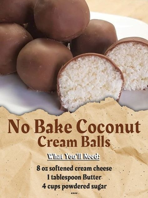 Coconut Cream Cheese Balls, No Bake Coconut Cream Balls, Cream Cheese Balls, Recipes No Bake, Coconut Cream Cheese, Cream Cheese Ball, Coconut Balls, Coconut Desserts, Cheese Balls