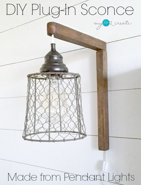 From My Love 2 CreateDIY Plug-in Sconces, from pendant lights Pallet Wall Art, Staging Ideas, Diy Lampe, House Design Ideas, Rustic Pendant Lighting, Diy Farmhouse Decor, Farmhouse Lighting, Diy Farmhouse, Diy Lamp