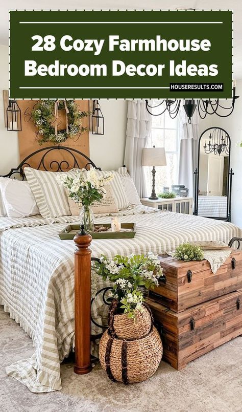 Transform your bedroom with our farmhouse decor ideas. 🛏️ Learn how to incorporate rustic details, like reclaimed wood and vintage accessories, into your design. Our farmhouse bedroom decor ideas will help you create a warm and inviting space that feels like home. Get inspired today! 🌸 Farmhouse Bedding Ideas Joanna Gaines, Small Guest Bedroom Ideas Farmhouse, Country Chic Bedroom Ideas, Cozy Farmhouse Bedroom Ideas, Country Farmhouse Bedroom, Country Chic Bedroom, Cozy Farmhouse Bedroom, Fall Bedroom Ideas, Farmhouse Guest Bedroom