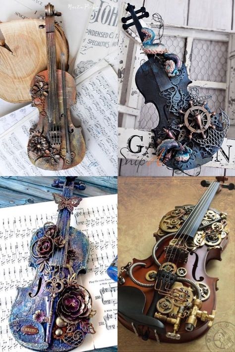 Cool Violin Designs, Violin Design Ideas, Cool Violins Designs, Steampunk Violin, Pretty Violin, Cool Violin, Cool Instruments, Custom Violin, Cool Violins