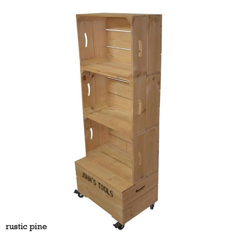 Attic Den, Shelves On Wheels, Crate Shelving, Apple Crate Shelves, Furniture Store Display, Wooden Shelving, Apple Crates, Crate Shelves, Craft Booth Displays