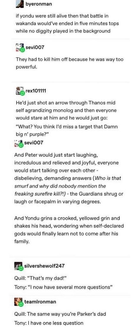 Yondu Marvel, Marvel Headcanon Spiderman, Tony Stark Tumblr Posts, Avengers Headcanon, Marvel Incorrect Quotes Peter, Bland Marvel Headcanon, Peter Parker And Tony Stark Father Son Memes, Marvel Headcanon, Avengers Memes