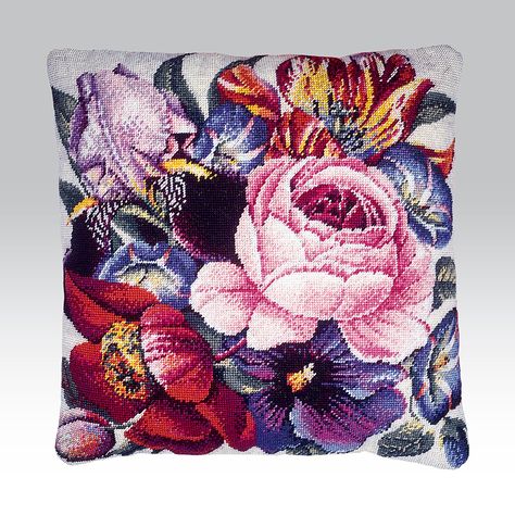 Morning Glory - Ehrman Tapestry Kaffe Fassett Needlepoint, Ehrman Tapestry, Pretty Cross Stitch, Stitch Pillow, Tapestry Cushion, Flower Quilts, Cross Stitch Pillow, Tapestry Kits, Needlepoint Tapestry