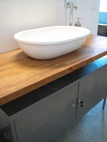 bowl Vanity Countertop Ideas, Inexpensive Bathroom Vanity, Ikea Bathroom Vanity, Ikea Butcher Block, Armoire Ikea, Bathroom Sink Bowls, Ikea Vanity, Diy Bathroom Vanity, Bathroom Hacks